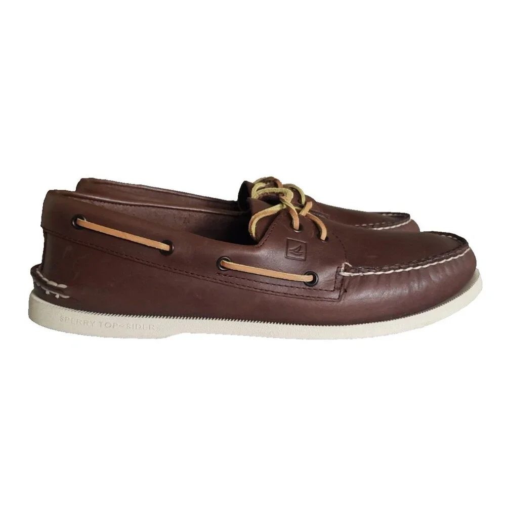 Sperry Top-Sider Men's Size 14 W Moc Authentic Boat Shoes Lace Leather Brown